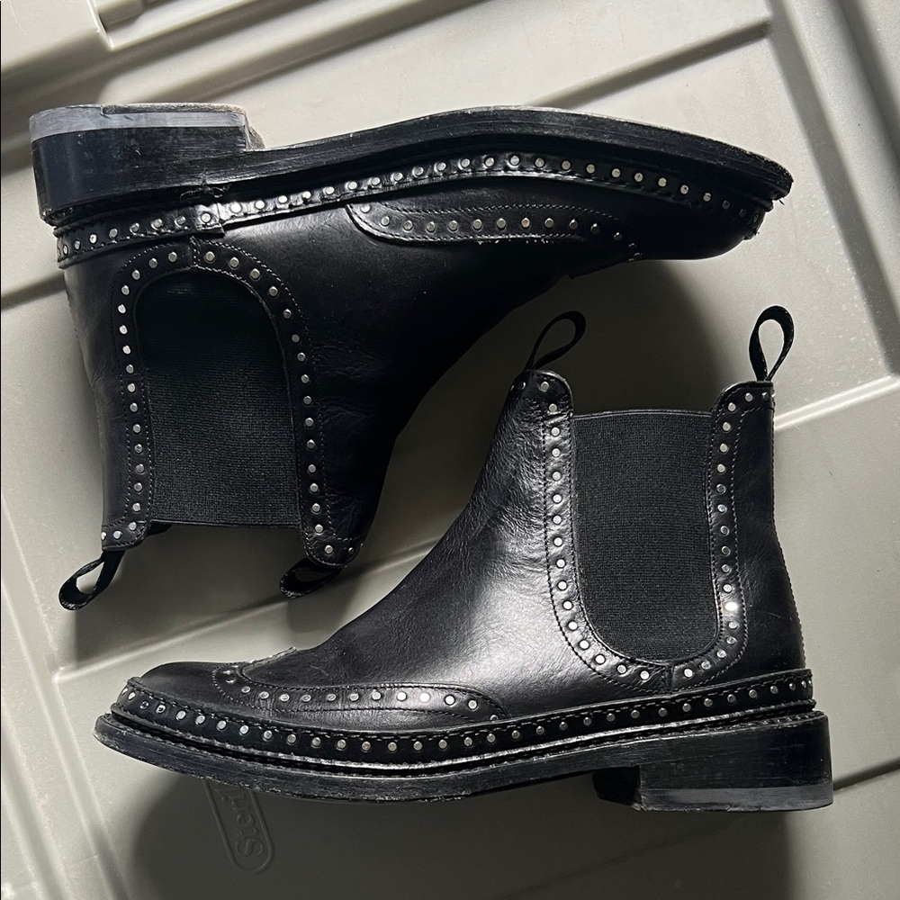 rag & bone Benson Black Leather Ankle Boots with Silver Accents